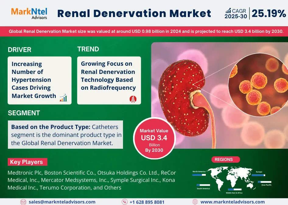 Renal Denervation Market Set for Rapid Growth, Estimated to Reach USD 3.4 billion by 2030 at 25.19% CAGR: MarkNtel Advisors